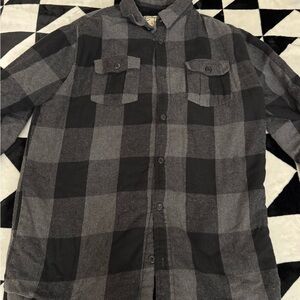 Black and Gray Plaid Button-Up long sleeve w/ faux fur liner